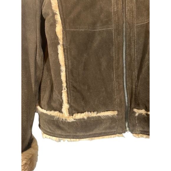 Wilsons Leather Brown Suede Leather Fur Trim Full Zip Jacket Women Sz XS - Picture 7 of 13